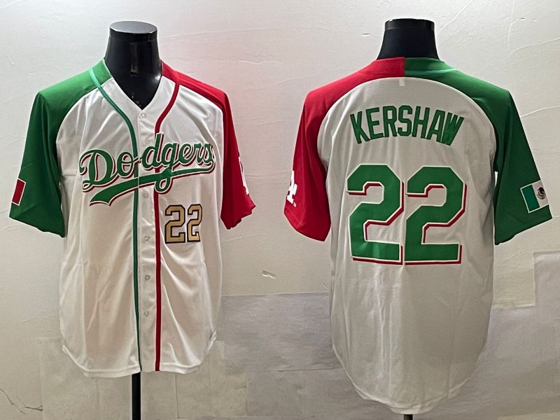 Men Los Angeles Dodgers 22 Kershaw White Green Game 2025 Nike MLB Jersey style 7